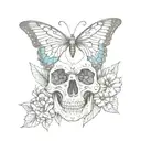 butterfly, skull, heart tattoo design idea