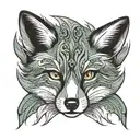 Head of a Fox, Frontview in Black and Grey and green eyes tattoo design idea