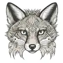 Head of a Fox, Frontview in Black and Grey and green eyes tattoo design idea
