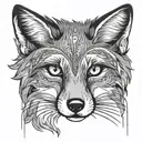 Head of a Fox, Frontview in Black and Grey and green eyes tattoo design idea