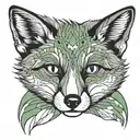 Head of a Fox, Frontview in Black and Grey and green eyes tattoo design idea