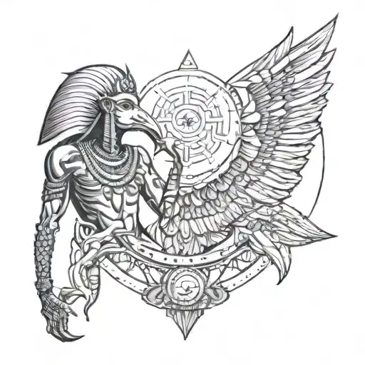 it will be the Egyptian god Thoth, around will be the sun, moons, book, etc tattoo design idea