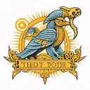 it will be the Egyptian god Thoth, around will be the sun, moons, book, etc tattoo design idea