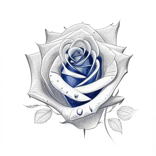 easy to draw rose with blue outlines for hand tattoo design idea