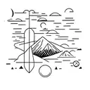 Minimalist, volcano, black line, orion's belt, sea wave, lake, sierpinksi triangle, sloth tattoo design idea