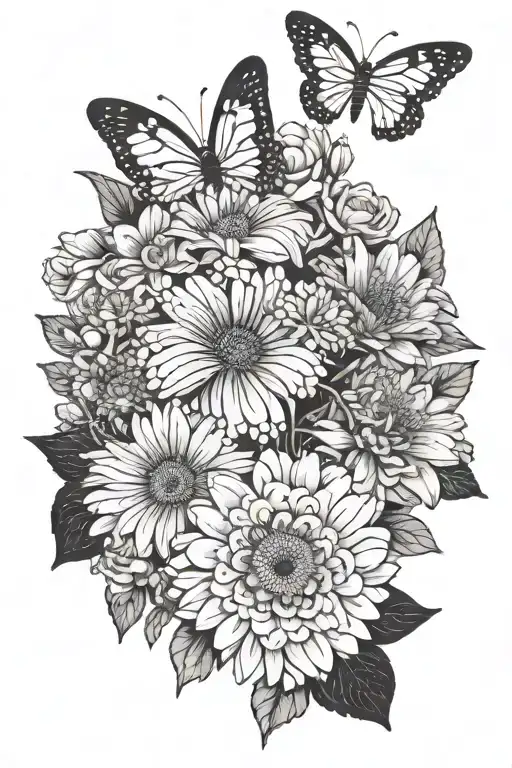 flowers-gerbera daisy and May birth flowers and other flowers that would complement. butterfly  tattoo design idea
