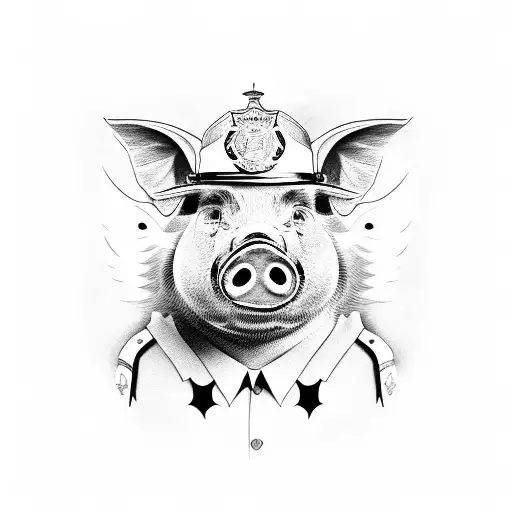 Pig in cop uniform with wings tattoo design idea