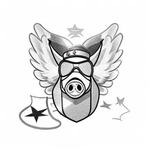 Pig in cop uniform with wings wearing aviator sunglasses tattoo design idea