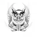 Pig in cop uniform with wings tattoo design idea