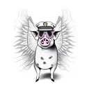 Pig in cop uniform with wings wearing aviator sunglasses tattoo design idea