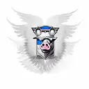 Pig in cop uniform with wings wearing aviator sunglasses tattoo design idea