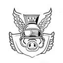 Pig in cop uniform with wings wearing aviator sunglasses tattoo design idea