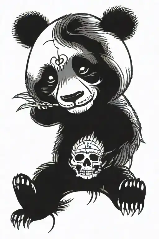 Panda with indian skull tattoo design idea