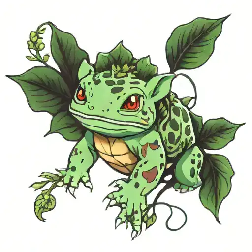 bulbasaur with lianas, leaves growing tattoo design idea