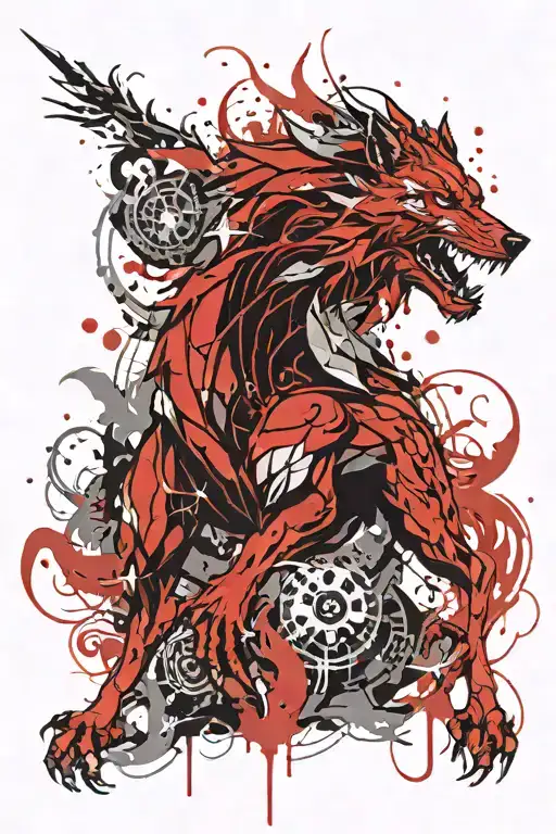 wolf and dragon tattoo design idea