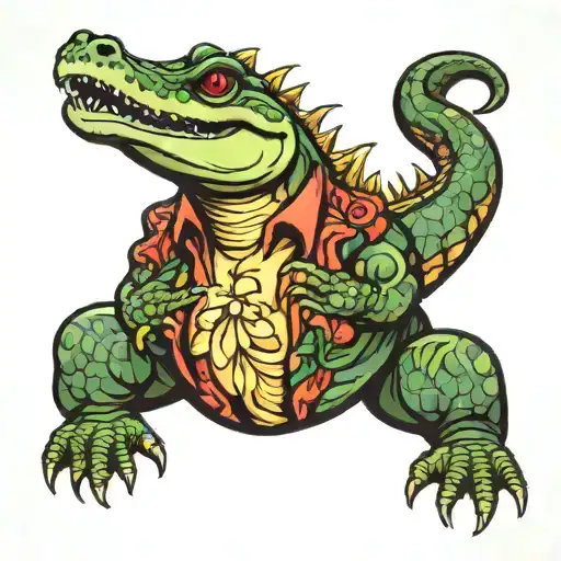 alligator wearing a Hawaiian shirt tattoo design idea
