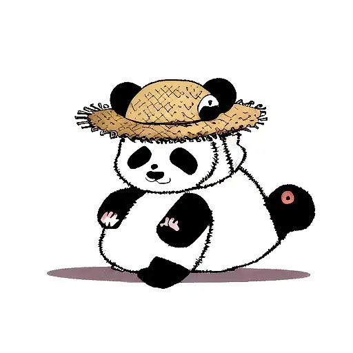 panda bear with a straw hat tattoo design idea