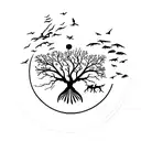 Sketch-style tree of life with birds flying out of the branches tattoo design idea