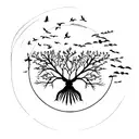 Sketch-style tree of life with birds flying out of the branches tattoo design idea