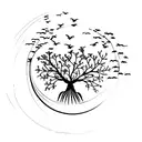 Sketch-style tree of life with birds flying out of the branches tattoo design idea