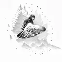 snowboarder jump mountain tattoo design idea