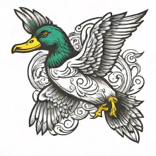 duck flying tattoo design idea