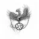 phoenix rising from breaking chains and flames tattoo design idea