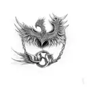 phoenix rising from breaking chains and flames tattoo design idea