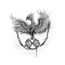 phoenix rising from breaking chains and flames tattoo design idea