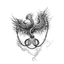 phoenix rising from breaking chains and flames tattoo design idea