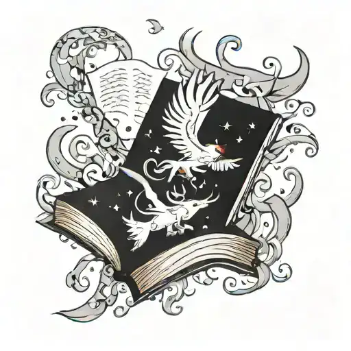 A new-school interpretation of Harry Potter's Patronus charm in the form of a book, showcasing the client's love for reading and the magical world tattoo design idea
