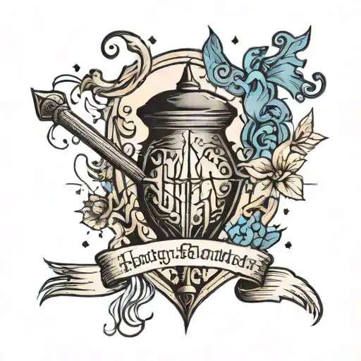 A traditional tattoo of a wand casting a spell to ward off Dementors, capturing the client's love for Harry Potter and their favorite magical creatures tattoo design idea