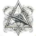 A traditional tattoo of the Deathly Hallows symbol with a Dementor looming in the background, reflecting the client's favorite things and interests tattoo design idea
