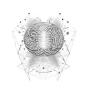 A dotwork tattoo design incorporating elements from the LOVE YOURSELF : TEAR album cover in a visually striking composition tattoo design idea