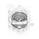 A dotwork tattoo design incorporating elements from the LOVE YOURSELF : TEAR album cover in a visually striking composition tattoo design idea