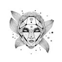 A dotwork tattoo design incorporating elements from the LOVE YOURSELF : TEAR album cover in a visually striking composition tattoo design idea