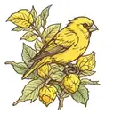 yellow canary on a branch of acorn leaves tattoo design idea