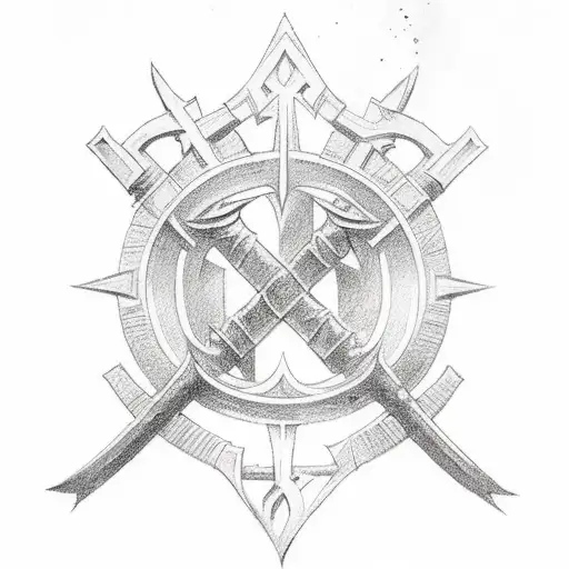 three swords crossed with the date 7.10.2023 in roman letters beneath it tattoo design idea