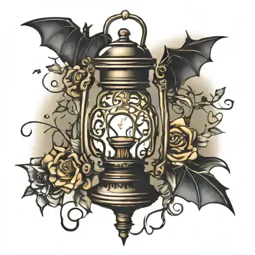 tangled lantern with bat hanging from it  tattoo design idea