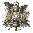 tangled lantern with bat hanging from it  tattoo design idea