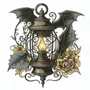 tangled lantern with bat hanging from it  tattoo design idea
