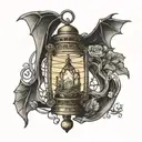 tangled lantern with bat hanging from it  tattoo design idea