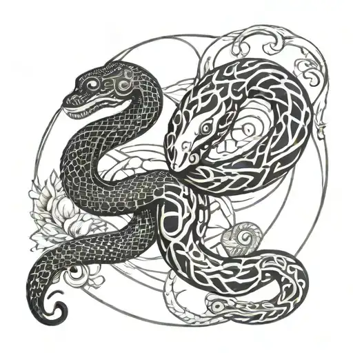two snakes black and white in the form of yin yang tattoo design idea