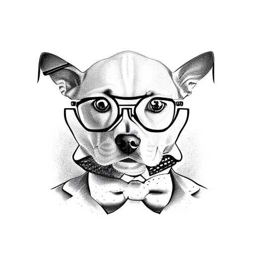 A dog wearing glasses and a bowtie tattoo design idea