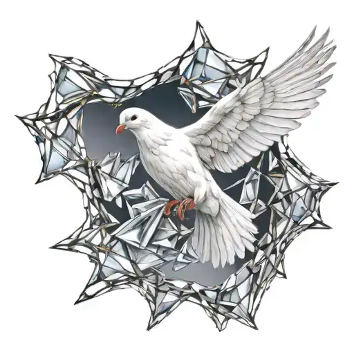 white dove emerging from broken glass tattoo design idea