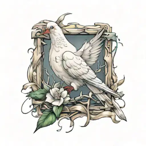 white dove coming out of broken glass frame tattoo design idea