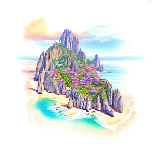 The Island of Cabo with the name "Seth Bishop" on the bottom tattoo design idea