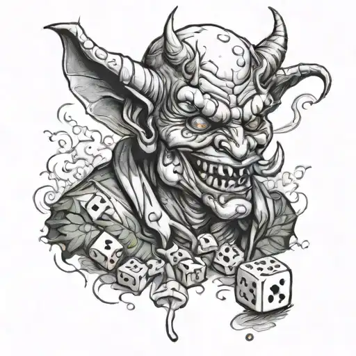 devil snorting cocaine with dice smoking weed tattoo design idea