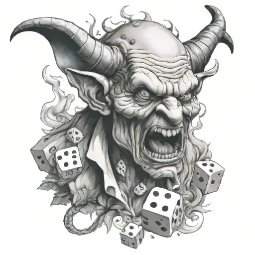 devil snorting cocaine with dice smoking weed tattoo design idea