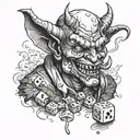 devil snorting cocaine with dice smoking weed tattoo design idea